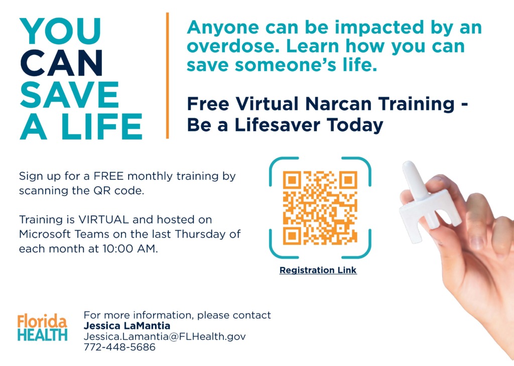 Flyer for free virtual Narcan training